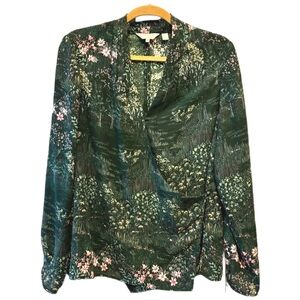 Ted Baker Green floral Diamond Pintuck blouse with long sleeves 🧚🏻‍♂️🧚🏻‍♂️